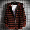 Huncher Mens Hooded Cardigan Sweater Men Coats 2020 Autumn Korean Slim Striped Knitted Cardigans Male Cold Blouse Sweaters