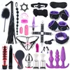 7 uds/10 uds/25 uds Kit juguetes sexuales para mujer Bdsm Bondage sexo esposas látigo Metal Butt Plug con vibrador Sexy adulto producto juego Y200616