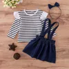 Kinderen Meisjes Rokken Gestreepte Ruche Tops Lange Mouw T-shirt Zuigeling Babykleding Peuter Meisjes Strap Jurk Kids Katoenen Kleding Sets