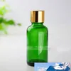 Spedizione gratuita 440 pz 30 ml Flacone contagocce in vetro verde, flacone in vetro verde da 30 ml con tappi neri, argento, oro, flaconi cosmetici in vetro da 1 OZ