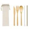 New lift style bamboo cutlery set spoon knife fork reusable healthy travel disposable eco friendly biodegradable flatware