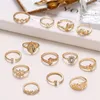 13 pcs / set Vintage Jesus Rings Set Mulheres Crystal Fashion Cruz Folha oca Geometric Mid dedo Anéis partido Jóias Acessórios