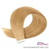 #16 PU Skin Weft Natural Human Hair Tape In Extensions 20pcs Light Blonde Seamless Brazilian Remy Straight Hair Invisible on Adhesive