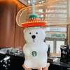 Nova Starbucks estilo latino-americano México ursinho xícara de café copo de palha de vidro copo de água fria241q