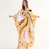 Robes de défilé pour femmes, col rond, manches chauve-souris, imprimé, design ample, longues robes Maxi de vacances