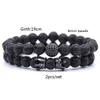 Nouveau Bracelet Couple de mode 2 Morceau Ensembles Hommes Bijoux 8mm Naturel Naturel Pierre de lave Micro-Inlay Zircon Charm Crochet Bracelets pour femmes