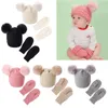 Nieuwe Unisex Kids Meisjes Jongens Baby Zuigeling Winter Warm Effen Kleur Haak Gebreide Hoed Muts Cap + Mittens Set Baby Handschoenen Kits