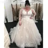 2021 Plus Size Vestidos de Noiva com Decote em V Transparente Mangas Longas Apliques de Renda Linha A Tule Austrália Vestido Vestidos de Noiva Vestidos Formais robe257R