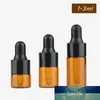 Vente d'usine 1 ml 2 ml 3 ml 5 ml flacon en verre bouteille vide mini flacons compte-gouttes en verre d'huile essentielle ambre clair avec pipette en verre