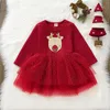 Kerstmis peuter babymeisjes jurken met lange mouwen herten print tule jurk baby kleding kinderen jurken voor meisjes kerstprinses feestjurk