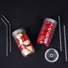 Straw tumblers Mason Cup Clear Glass Vegetable Salad Jar With Lid Straw Breakfast Juice Glass Straw Cup XD23798