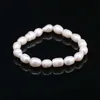 Beaded Strands Fashion 100% Natural Pearl Bracelet Charms Elastic Rope 9-10mm Real Pearls Classic Jewelry Bracelets Bangle Gifts 284t