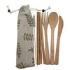 Conjunto de talheres de bambu utensílios de viagem Biodegradável Dinnerware de madeira ao ar livre Portátil Flatware Zero Louça de Desperdício