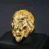 Real Stainless Steel Men Women Hip Hop Rings Lion Face Trendsetter Nightclub Singer Punk Finger Jewelry Gold Steel Size 7-14