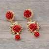Baroque Court Style Women Long Drop Earrings Vintage Red White Flower Dangle Earrings Exaggerated Jewerly For Show Party