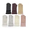 2020 New Luxury handgemachter Frauen Schaffell-Handschuhe echtes Leder und Futter realer Pelz Pure Color Design Warmer Handschuh