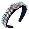 Fashion Rhinestones Headband Leaf Flower Accessories Inlaid Super Flashing Glass Crystal Gold Velvet Wide Brim Hair Band Women