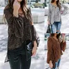 Damesblouses Shirts Womens Shirt Lantern Sleeve Tie-up Chiffon Blouse Leopard Sexy V-hals Split Tuniek Tops met 3 kleuren Casual Style