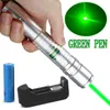 Schakelaar knop Groene Laser Pen Pointer 1MW 532nm Zichtbare Beam Light Green Laser Pen + 18650 batterij + oplader