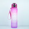 1000 ml dégradé de couleur ouverture en un clic couvercle à ressort rabattable 32 OZ bouteille d'eau de sport de plein air de remise en forme de motivation avec marqueur de temps 7115885