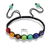 Pulseiras com contas de chakra de 8 mm, corda trançada ajustável, cura turquesa, pulseira para homens e mulheres, pedras de oração de reiki, punho de braço