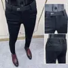 ソーシャルパンツファッションスリムボタンスーツパンツメンズグリーンストリート服ビジネスドレスソリッド