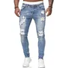 Mäns Jeans Mens Stretch Skinny Ripped Sweatpants Destroyed Holes Slim Denim Byxor Sommar Höst Casual Outwears