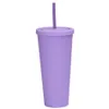 700ml Double Wall Plastic Cup Sólido Vacuum doce cor Tumblers Caneca magro com tampa garrafa de palha de café da água reutilizável Caneca LJJP385