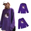 Streetwear Devil Print Purple Женщины Футболка с длинным рукавом O-образным вырезом Футболка Причина Свободная весенняя Осень Tee Top 210317