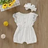 Summer Baby Girl Mompers Ropa de bebé recién nacido para niños pequeños Manga de encaje de encaje de encaje sólido Jumpsper con diadema 7620178