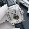 TWF Nuova versione V2 Grand Cintree Curvex Tourbillon Gypsophila 8880 Orologio automatico da uomo in acciaio con cinturino in pelle con diamanti He206Q