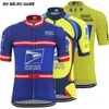 Postal Vintage Cycling Jersey Men road racing clothes Summer Short Sleeve Blue Yellow MTB Bike clothing Full zipper bike shirts