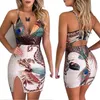 Yaz Zarif Kadın Sling v Boyun Tehraş Tüy Baskı Bölünmüş Kalem Elbise Kadın Bodycon Mini Kısa Vestidos Plaj Sundress9998855