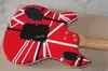 Factory Custom Red Electric Guitar with White Strips,Maple Fretboard,Double Rock Bridge,Can be Customized