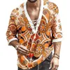 2020 New Autumn Men Fashion Half Sleeve V Neck Floral Print Plath Lace-Up Koszulka T-shirt Top
