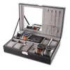 Leather Watch Box 8 Mens Watch Organizer Jewelry Display Drawer Lockable Watch Case Organizer & 8 Slots Rings Tray With Lock MX200810