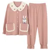 Prinses katoen pyjama's vrouwen lente en herfst stijl meisje losse xxxl comfortabele homewear set vrouw slaap dragen roze schattig1