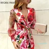 Hot Sale Mesh Floral Print Twisted Waist Midi Dress Elegant Night Out Bodycon Party Dress