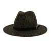 Automne hiver femmes hommes à large bord léopard imprimé fausse laine chapeaux dame Panama Vintage Fedora chapeau Jazz casquette avec boucle de ceinture 60 CM4486712