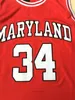 Maryland Üniversitesi #34 Bias Basketbol Forması Kırmızı Sarı Tüm Ed ve Nakış Boyutu S-2XL