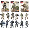 6pcs/set WW2 Army Military Soldier City Police SWAT Fire Alarm With Weapon Accessories Figures Building Blocks Bricks Kids Toys