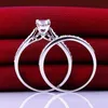 Ringar för kvinnor män bijoux femme modesmycken bijoux silver kristall engagemang bröllop ringar set