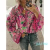 Hot koop elegante vrouwen boho lantaarn shirt lange mouw losse v-hals bloemen shirts tops dames hippie tuniek blouse shirt herfst casual tops