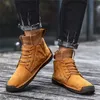 Véritable cuir hommes bottes fourrure à l'intérieur des bottes de neige Hgih haut à lacets hommes coton chaussures rétro solide mâle décontracté chaussures cheville1