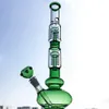 Double 4 Arm Tree Perc Glass Bongs Hookahs Green Blue Heady Water Pipes Straight Tube Bong 18mm Joint Oil Dab Rigs Beaker Bong With Diffused Downstem Bowl