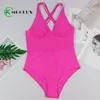 2020 Sexy Swimwear Women One Piece Deep V Swimsuit Ruffle Bathing Suit Backless Swimming Suit Bodysuit Vintage Female Monokini