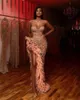 Новое Асо EBI шампанского Blush Русалка Пром платье 2020 Sparkly бисер оборки высокой щелевой Милая Arabic вечернего платье Повод платье