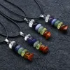 Qimoshi 7 Chakra Stone Necklace Natural Raw Quartz Healing Yoga Pendulum Pendant for Women girls me2347