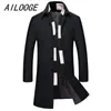 AILOOGE 2020 Moda Men 's Wool Coat Scarf Two Piece Casual Long Coat Men Cotton Winter Slim Fit Hombres Jacket