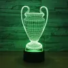 Piłka nożna Puchar Trophy Lampa 7 Kolory Zmiana 3D LED Night Light Dotykowy przycisk USB Baby Sypialnia Sleep Luminaria Dropship